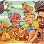 A man is on the beach with some women.