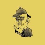 A drawing of a man with a hat and glasses